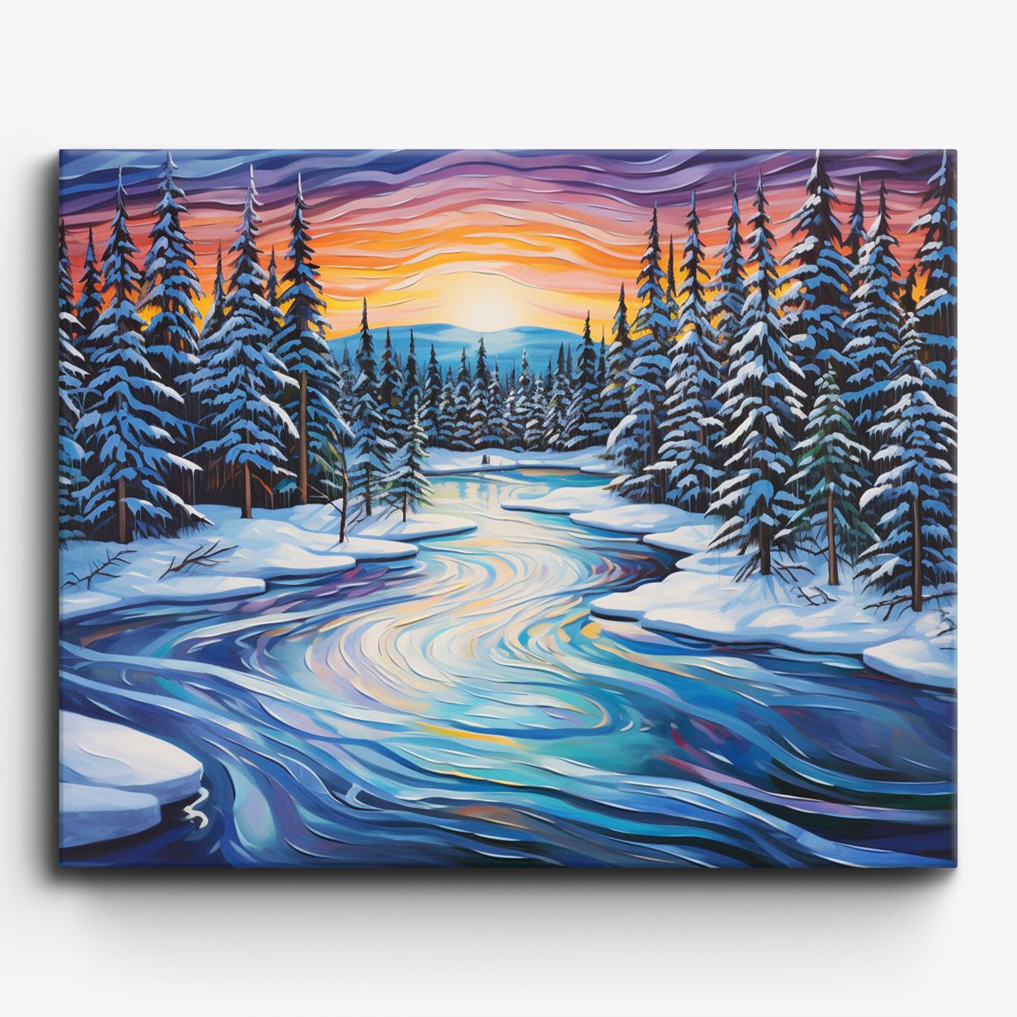 Lago de bosque nevado